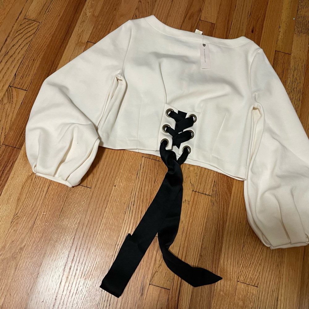 Anthropologie satin bow puff sleeve shirt